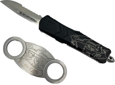 CobraTec FS-X "Dont Tread On Me" OTF Knife - 2.75" Serrated Drop Point w/ Cigar Cutter