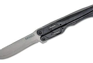 Gerber DoubleDown Folding Machete 6.75" 420HC Stonewashed Recurve Blade Black Handles QuadLock