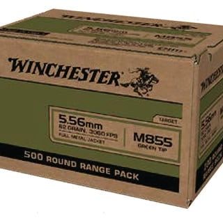 Winchester Ammo USA Green Tip Brass 556 Ammo 62-Grain 500-Rounds FMJ