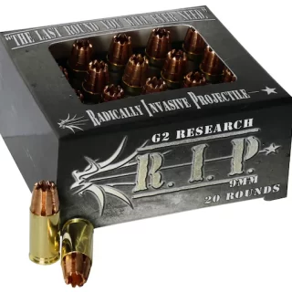 In Stock: G2 Research R.I.P. 9mm Luger Ammo 92 Grain G2 R.I.P. Fragmenting Hollow Point Lead Free Box of 100 rounds for sale